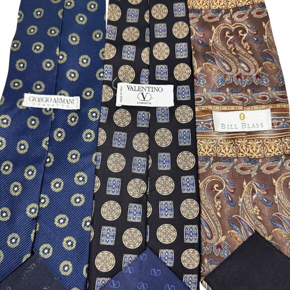Suit Ties Set Of 3 Valentino Giorgio Armani Bill Blass Designer Career Office - Picture 4 of 9